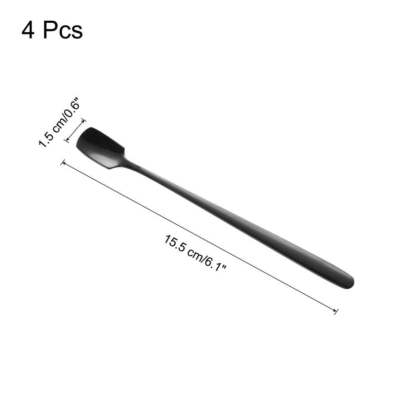4pcs Espresso Spoons Stainless Steel Square Coffee Spoon - Black - 6.1 Inch