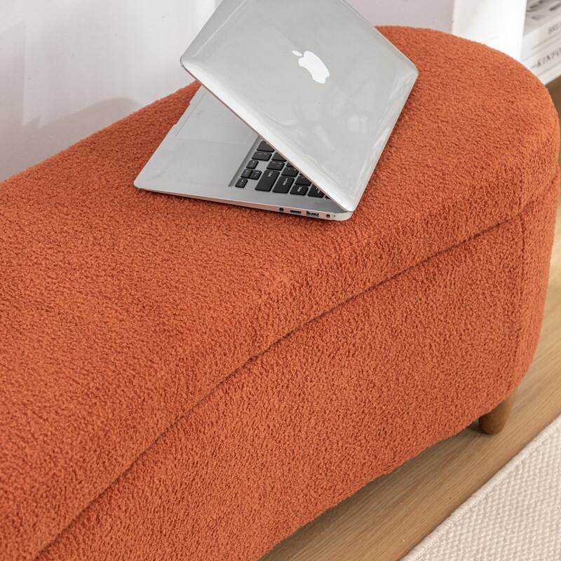 Modern Glam Teddy Fabric Upholstered Storage Ottoman Bench
