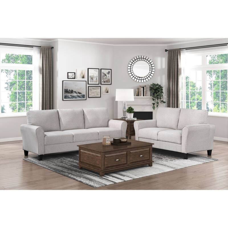 Textured Fabric Upholstered Loveseat Sofa, 2 Seater Sofa Couch with Cushions, Small Sofa with Solid Wood Frame