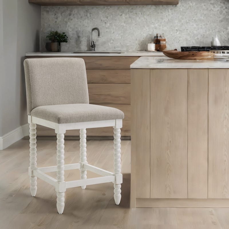 Chenille 26"H Spindle Legs Counter Stool - Single - Antique White-Cream
