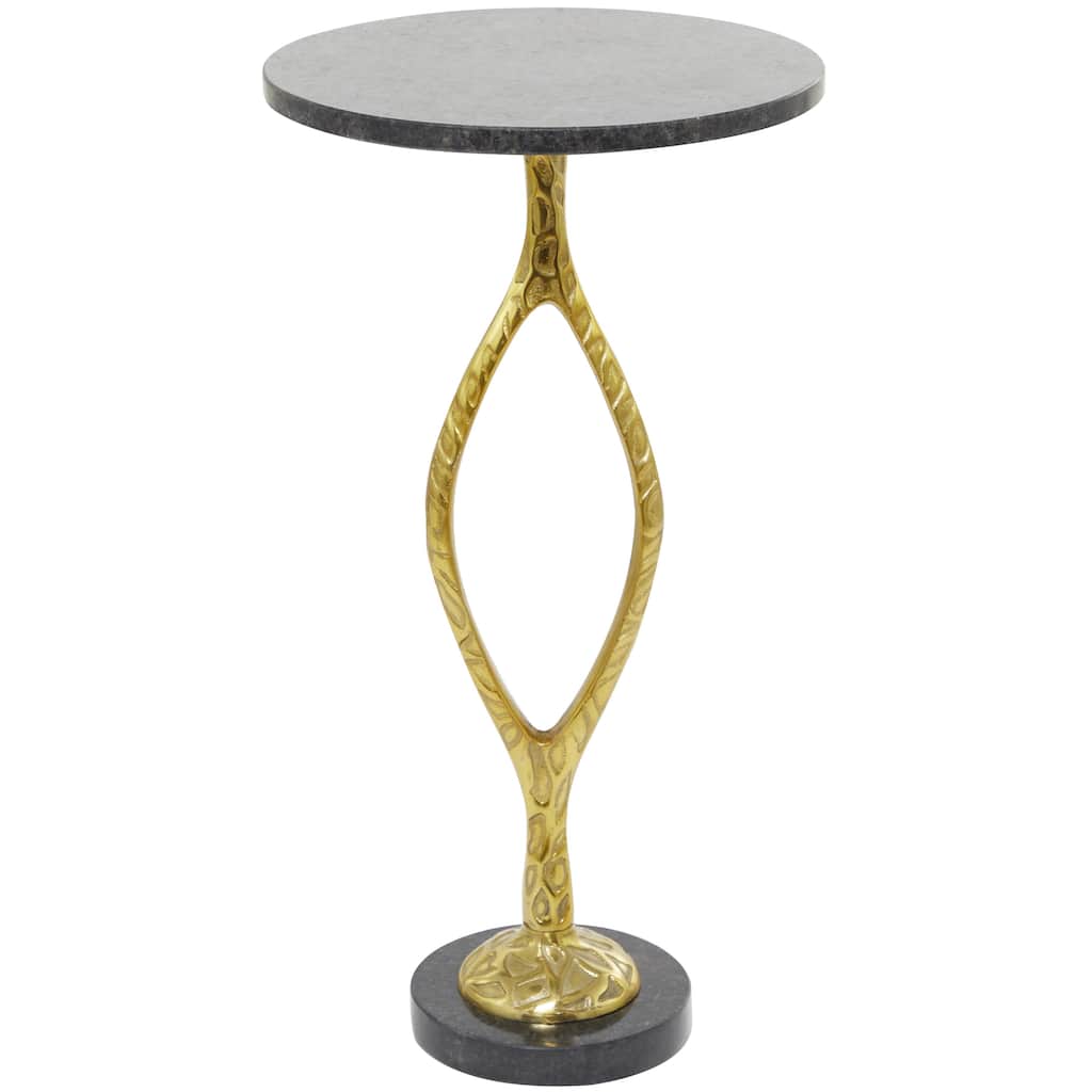 Aluminum Metal Pedestal Base Side End Accent Table with Black Marble Top - Gold - Roche River Decor