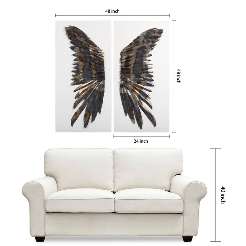 "The Wings" Primo Mixed Media Iron Wall Sculpture on Canvas - Diptych