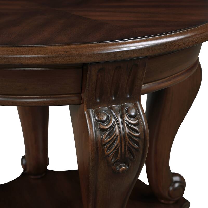 22" Retro Round End Table,Solid Wood Sofa Side Table with Shelf,Living Room Corner Table Easy Assemble