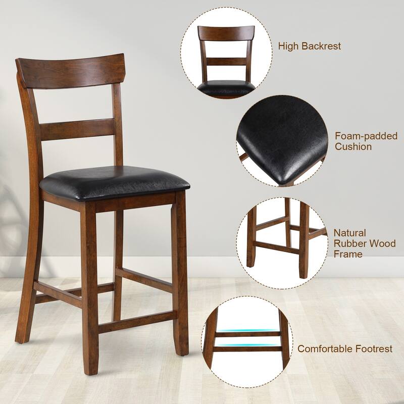 Gymax Set of 2 Barstools Counter Height Chairs w/Leather Seat & Rubber - See Details