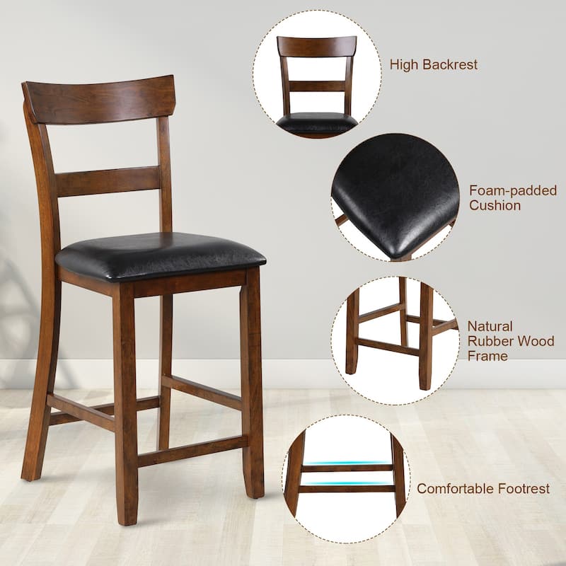 Gymax Set of 4 Barstools Counter Height Chairs w/Leather Seat & Rubber - See Details