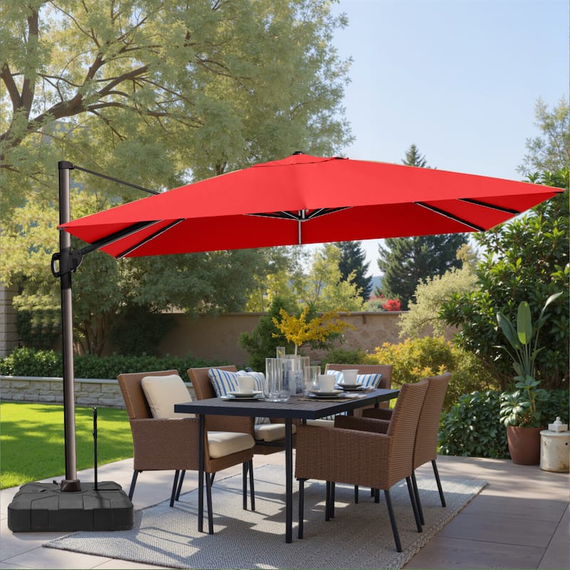 VredHom 9 x 12 FT Outdoor Patio Cantilever-Offset Umbrella with Wheel Rod Base