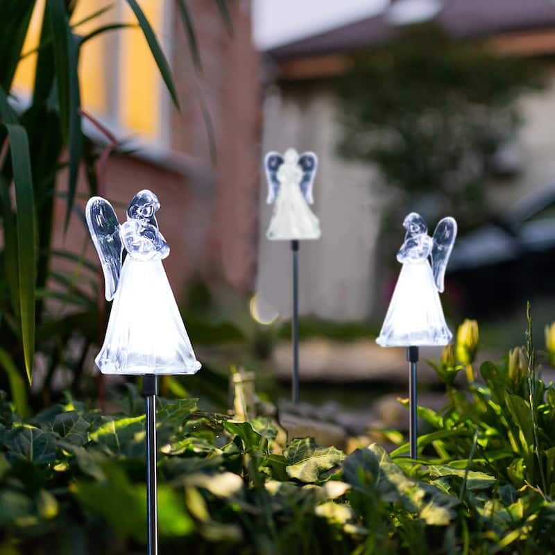 Glitzhome 36"H Set of 3 Flower/Angel Solar Garden Decorative Lights