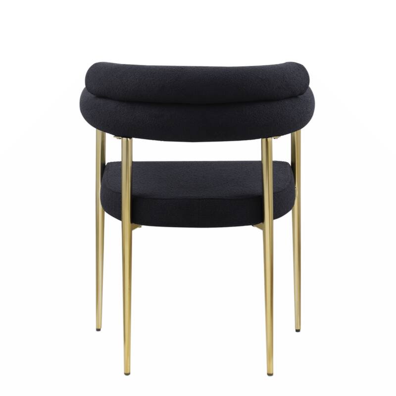 Round Boucle Backrest Sherpa Dining Chair with Brushed Bronze Metal Legs