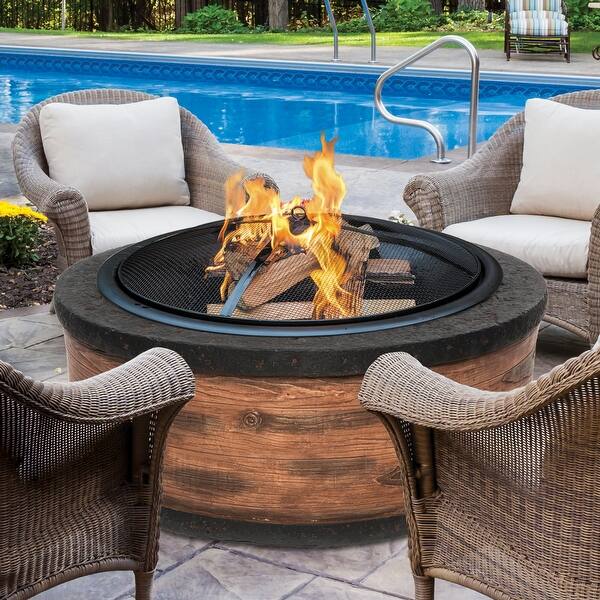 Shop Sun Joe Sjfp35 Rw Stn Fire Joe 35 Inch Rustic Wood Cast Stone