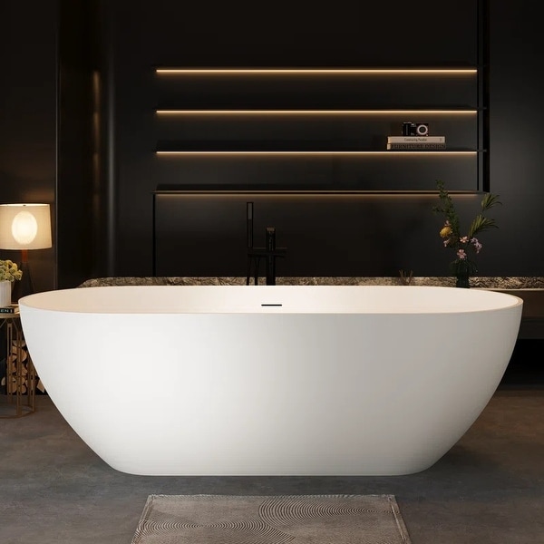 ABRUZZO Freestanding Soaking Solid Surface Bathtub with Overflow
