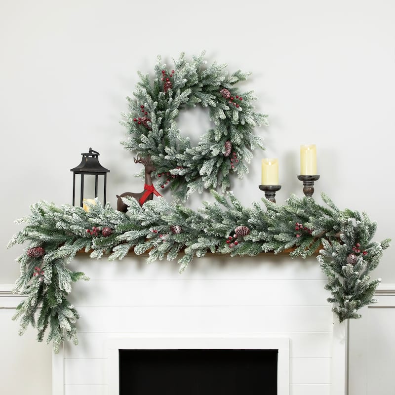 Real Touch™️ Flocked Snowcap Grove Fir Artificial Christmas Wreath - 24" - Unlit