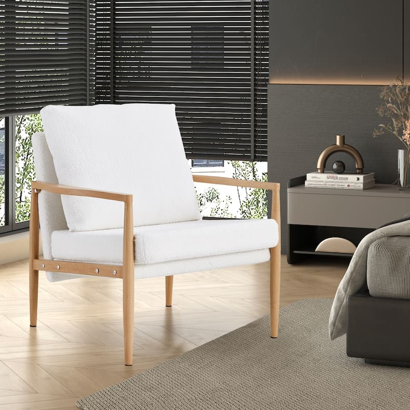 Modern Accent Chair with Metal Frame,Sofa Chair for Living Room - White