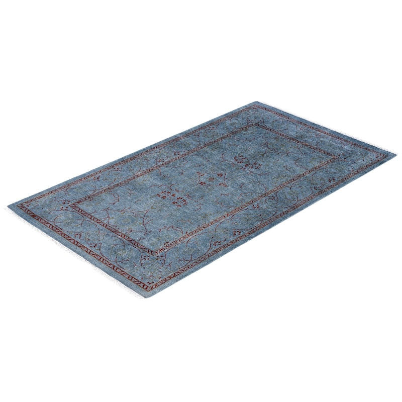 Overdyed One-of-a-Kind Hand-Knotted Runner Rug - Blue - 2' 7" x 4' 6"