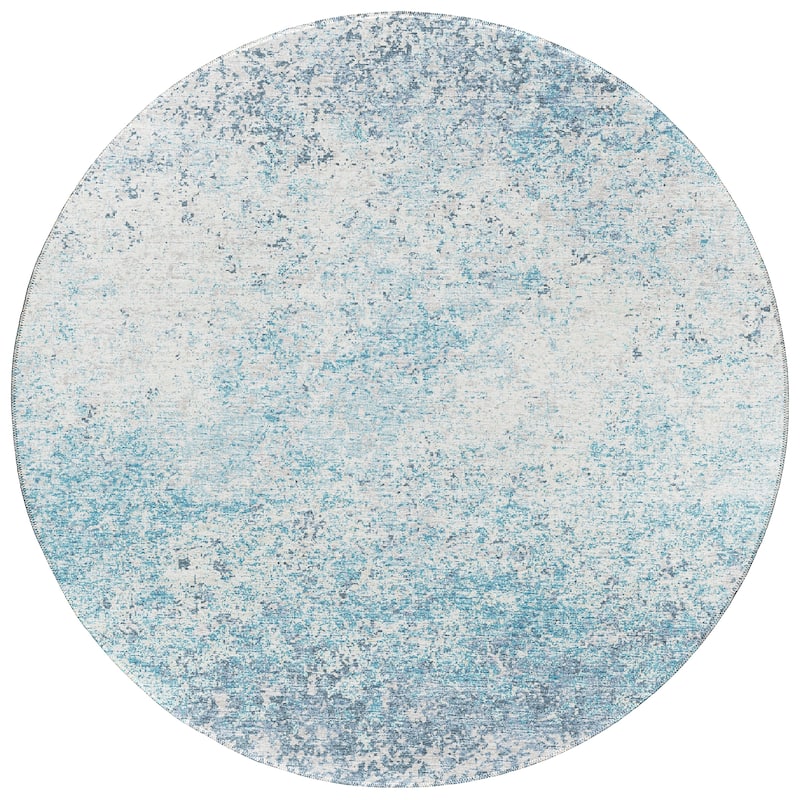 Indoor/Outdoor Rylee Modern Abstract Washable Rug New - Blue - 8' x 8' Round