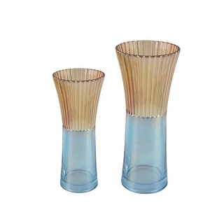 Two-Tone Blue and Gold Set of 2 Angular Modern Glass Tabletop Vases ...