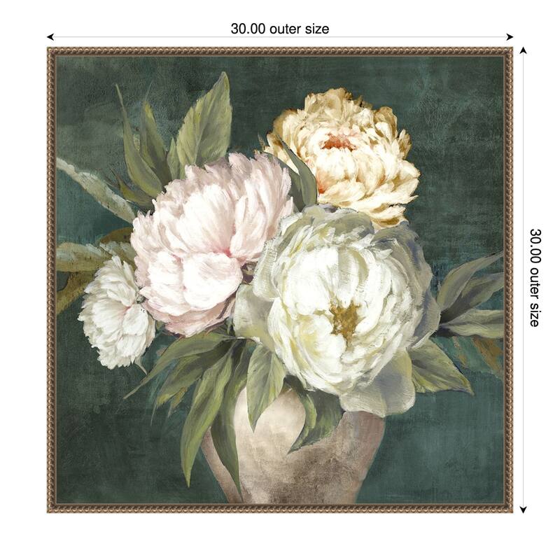Peonies in a Rustic Vase by PI Studio Framed Canvas Wall Art Print - 30 x 30 in