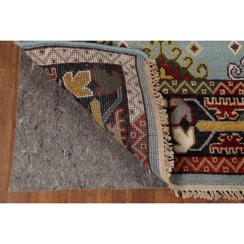 Light Blue Geometric Kazak Indian Area Rug Hand-Knotted Wool Carpet - 8'0"x 10'2"