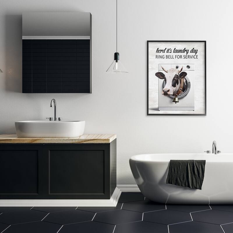 Stupell Ring Bell Laundry Service Cow Framed Giclee Art Design By Lettered and Lined