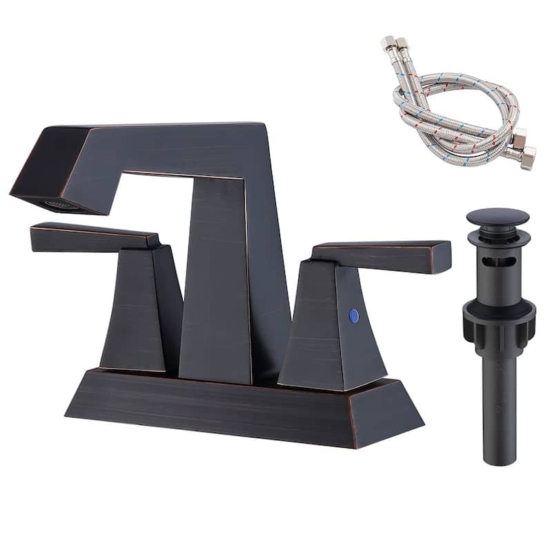 2 Handle Bathroom Vanity Sink Faucet with Pop Up Drain and Supply Line, Ceramic Valve Cartridge, Anti Corrosion, Water Saving