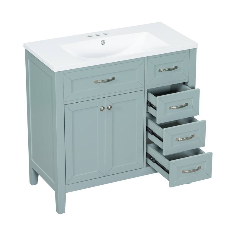 Bathroom Vanity with Sink Top, Wooden Bathroom Sink Cabinet with 3 Drawers, Vanity Set with Soft Closing Doors