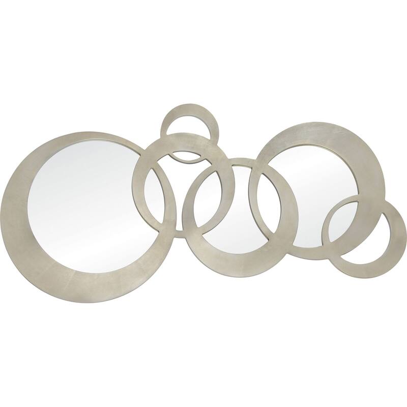 71" Beige Silver Leaf Multi Sized Circles Framed Round Wall Mirror