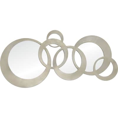 71" Beige Silver Leaf Multi Sized Circles Framed Round Wall Mirror