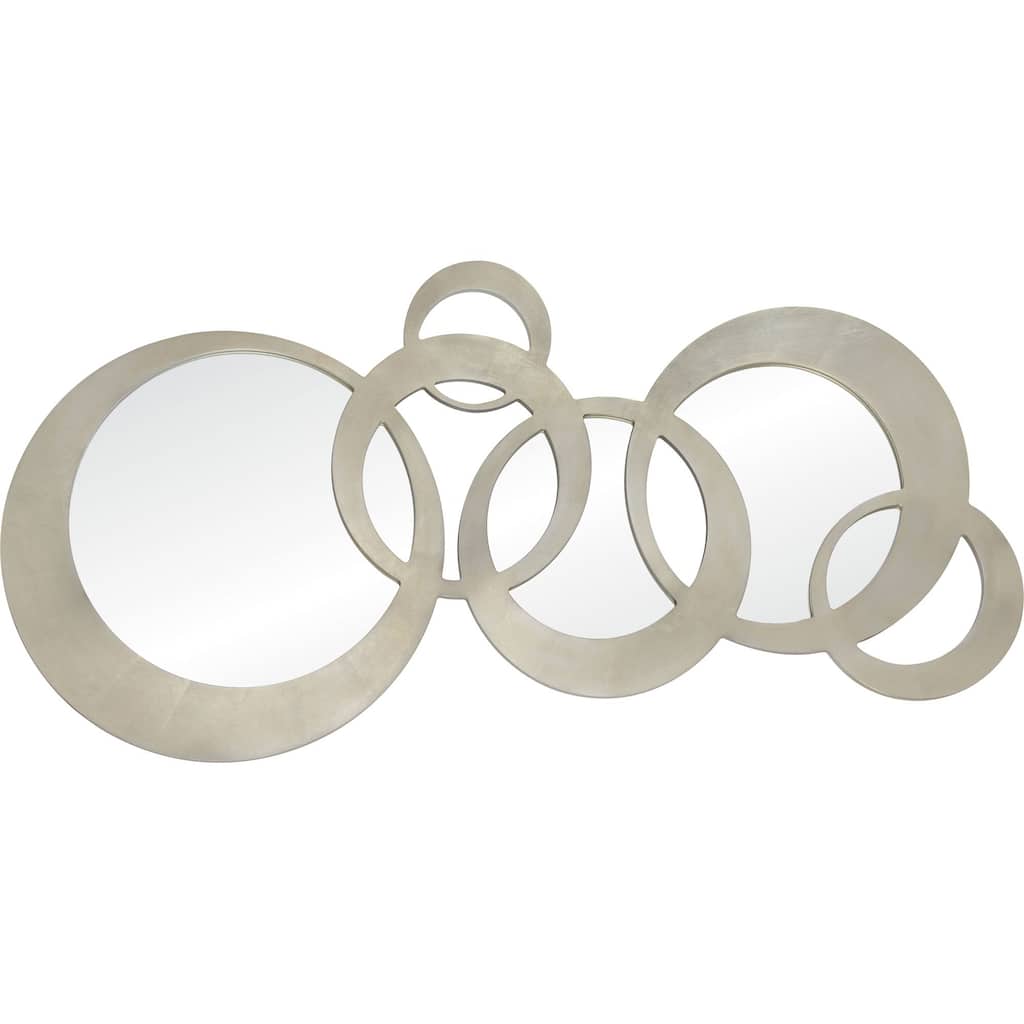 71" Beige Silver Leaf Multi Sized Circles Framed Round Wall Mirror