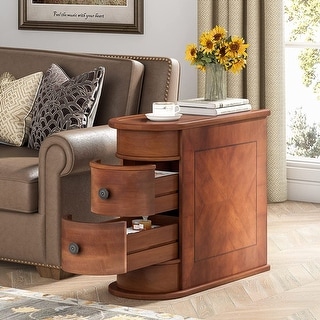 Solid Wood Chairside End Table, Two-Drawer Narrow Side Table Slim