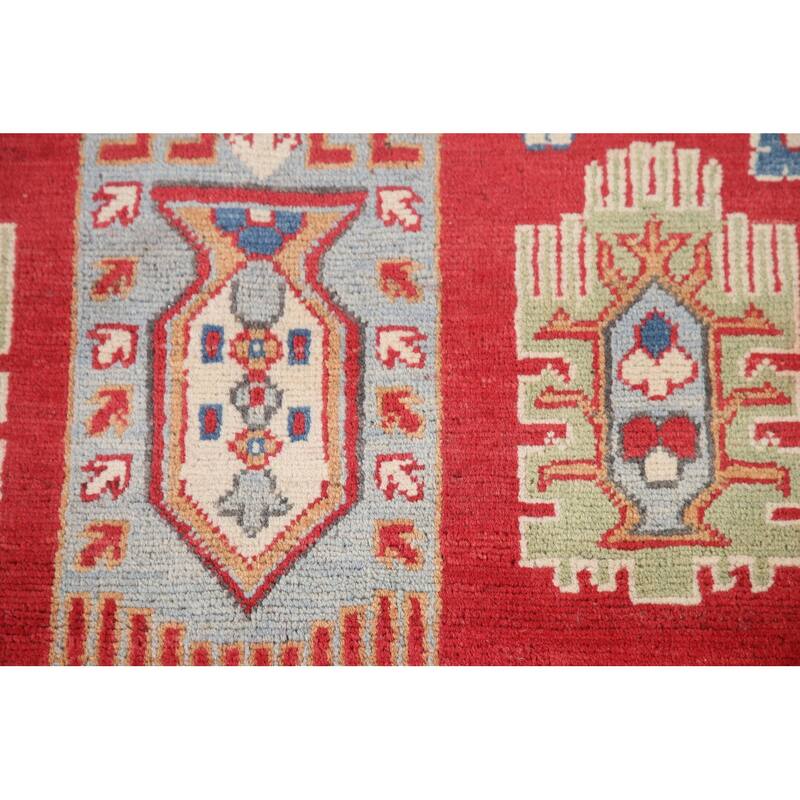 Hand Knotted Oriental 100% Wool Carpet Traditional Geometric Red Kazak Area Rug - 9' 8'' X 6' 4''