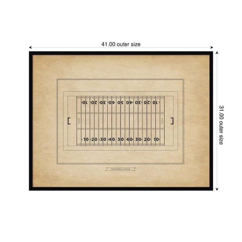 Kate and Laurel Vintage Sports Football Field Diagram Horizontal by The Creative Bunch Studio Framed Wall Art Print