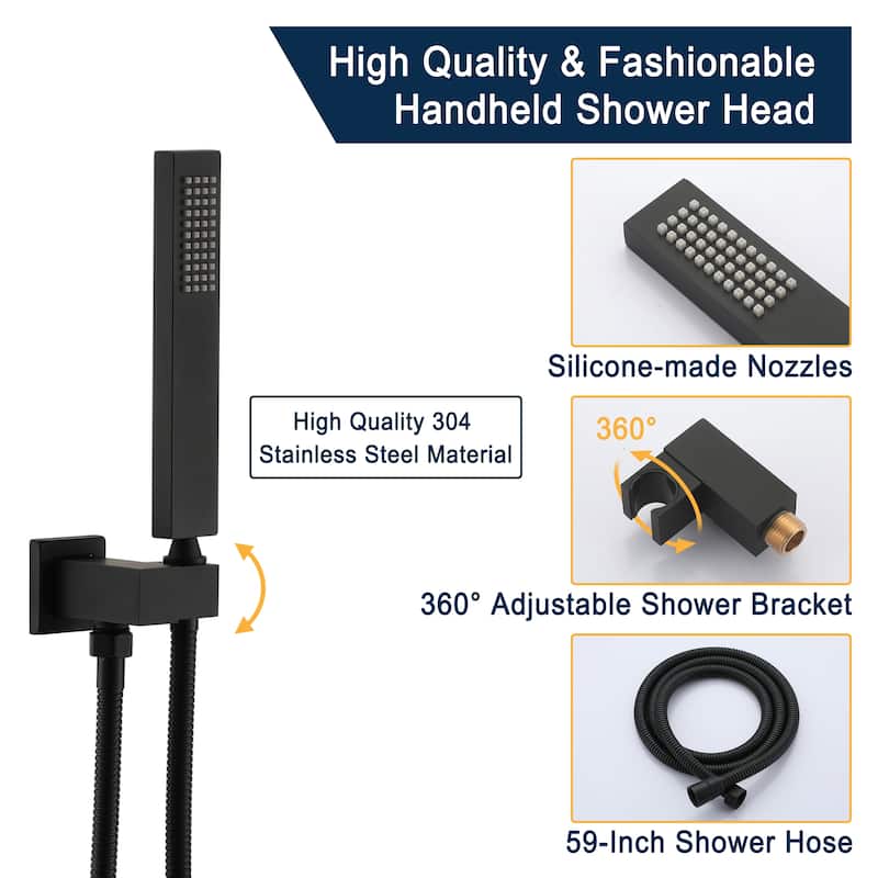 12" Wall Mounted Rain Shower Head Systems with Hand Shower