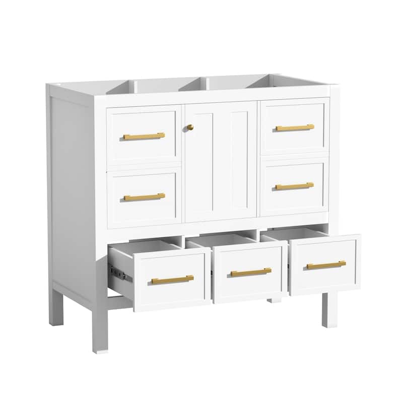 GDFStudio - Merrow Modern Freestanding Bathroom Vanity with with 5 Drawers& Soft Closing Doors (NOT INCLUDE BASIN SINK)