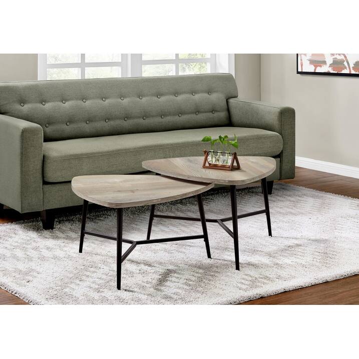 HomeRoots Set Of Two 33" Taupe And Black Triangle Nested Coffee Tables - 32.5