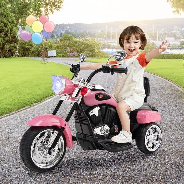 slide 2 of 9, 6V Powered Toddler 3-Wheel Motorbike Ride On Toy with Horn and Headlight - 36" x 19" x 25" (L x W x H) Pink