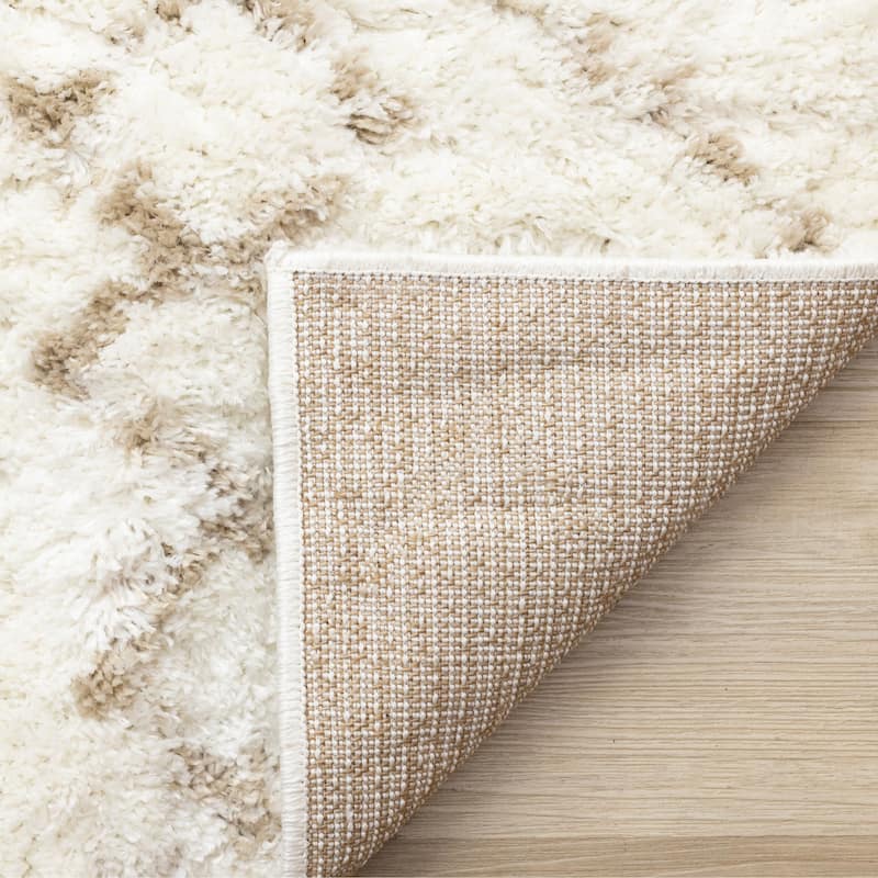 Modern Geometric Soft Shag Rug in Cream Beige