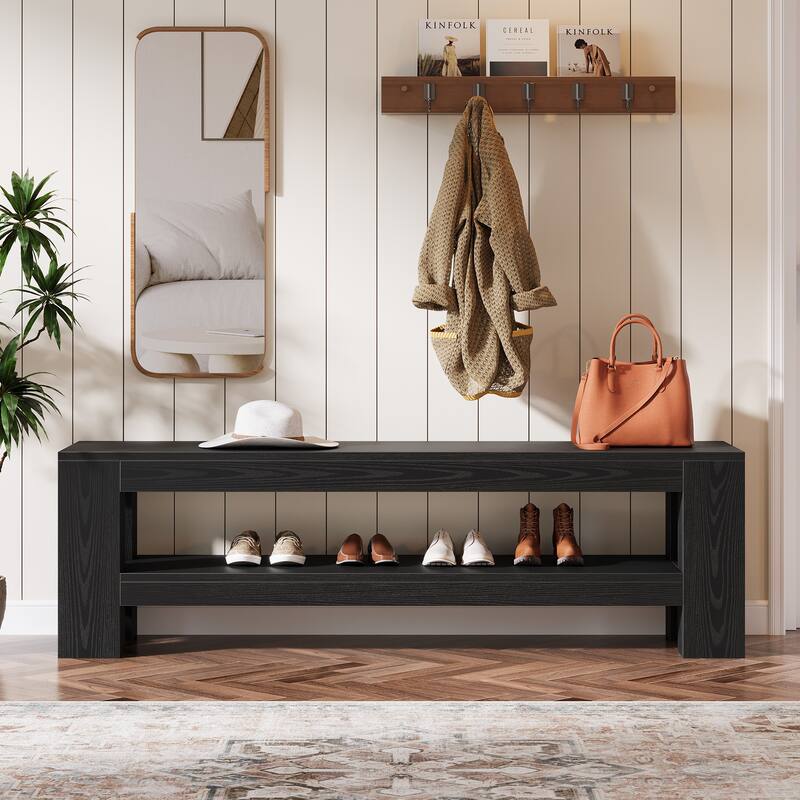 Wooden Entryway Bench with Storage Shelf, Console Shoe Bench, Hallway Kitchen End of Bed Accent Seat Storage Bench for Bedroom