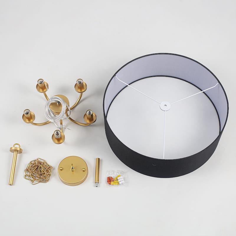 Modern Farmhouse Drum 5-Light Transitional Chandelier, Classic Semi Flush Mount Chandelier for Dining room - W19.09"x H15.19"