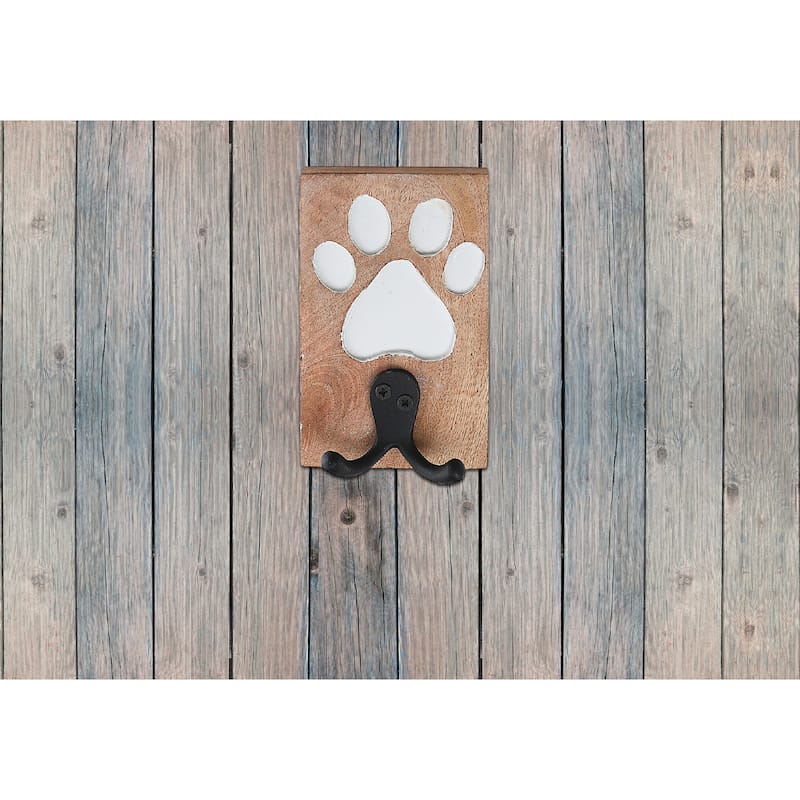 Etched Wooden Paw With Double Prong Hook Black