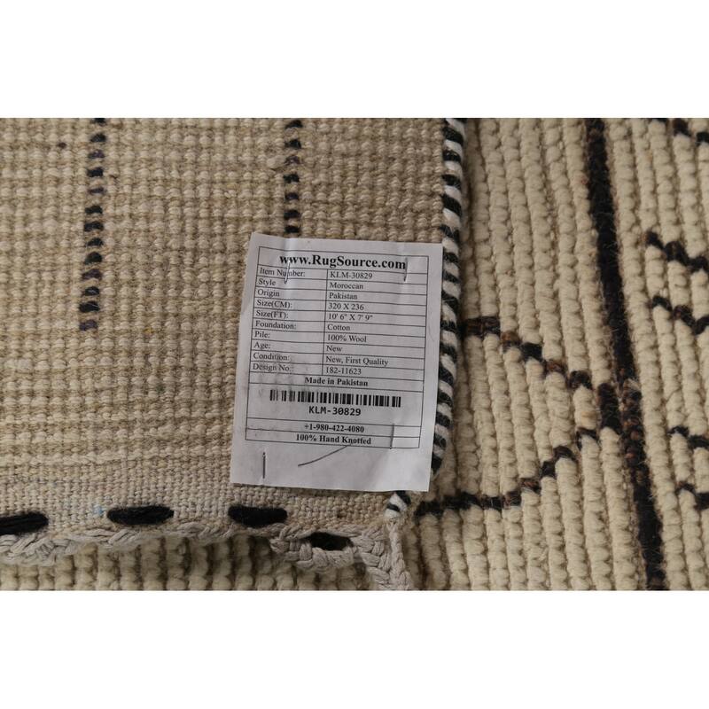 Moroccan Style Area Rug Hand-Knotted Oriental Beige Wool Carpet - 7'9"x 10'6"