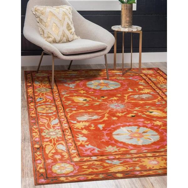 Timeless Rust Rug Rust Traditional Floral Area Rug - Elegant and Timeless Design - Bed ...
