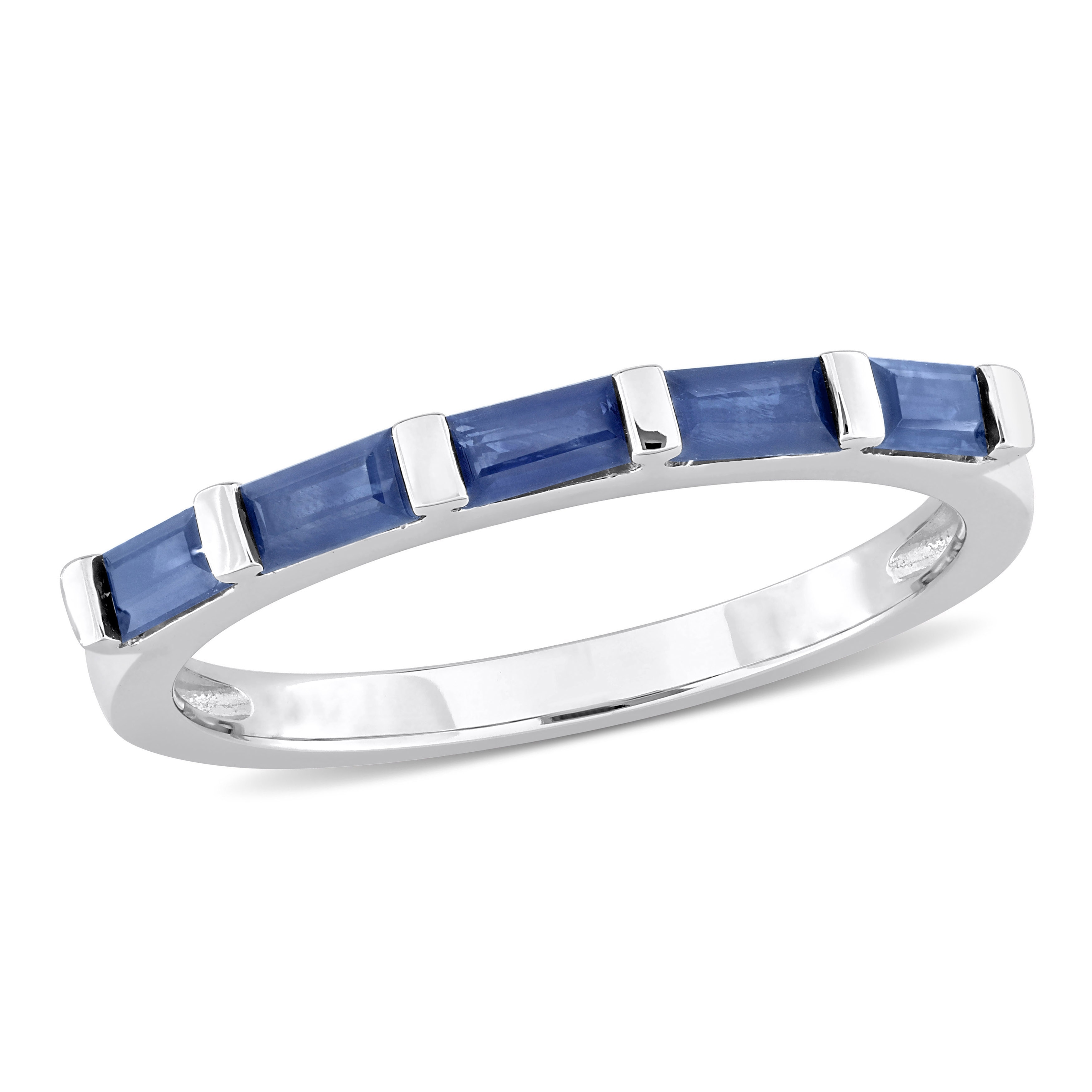 Miadora 7/8ct TGW Baguette-Cut Sapphire Anniversary Band 10k White Gold