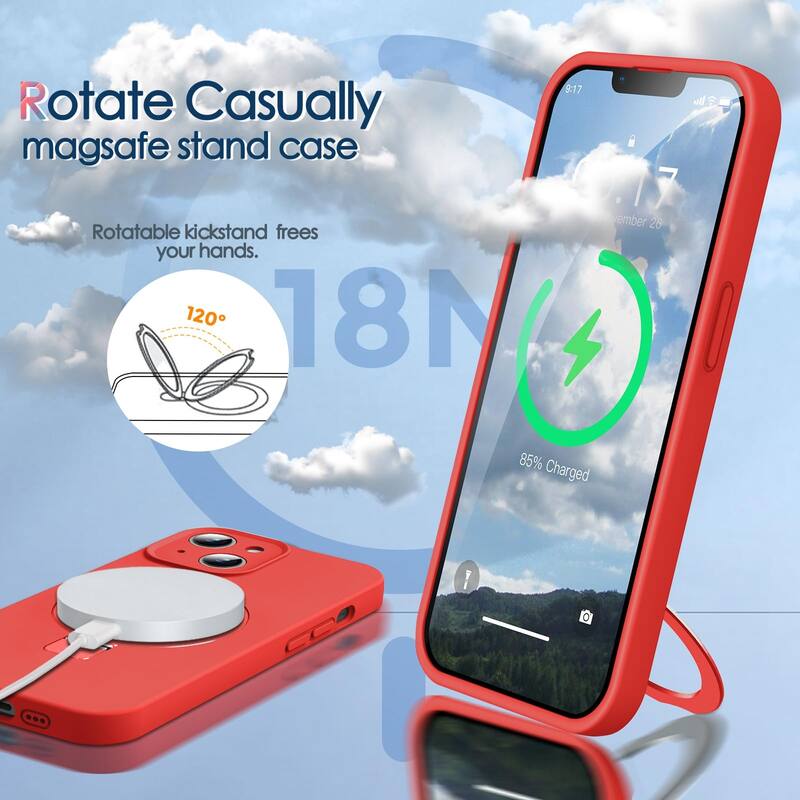 6.1 inch iPhone 14 Case, Liquid Silicone, Moisturizing Factor, Extreme Soft Slim Phone Case with Stand, Compatible with MagSafe