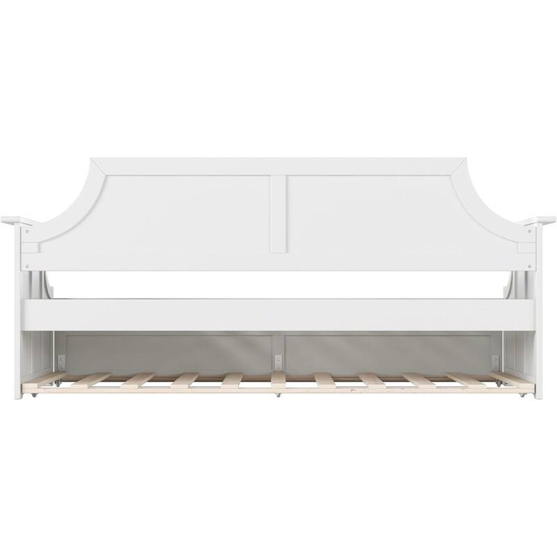 Twin Daybed with Trundle - Mid-Century Wood Daybed - White Finish -