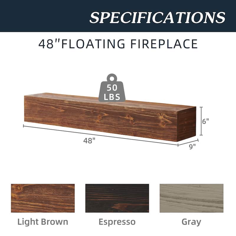 Home Decor Rustic Solid Wood Decorative Wall Shelf, Fireplace Mantel