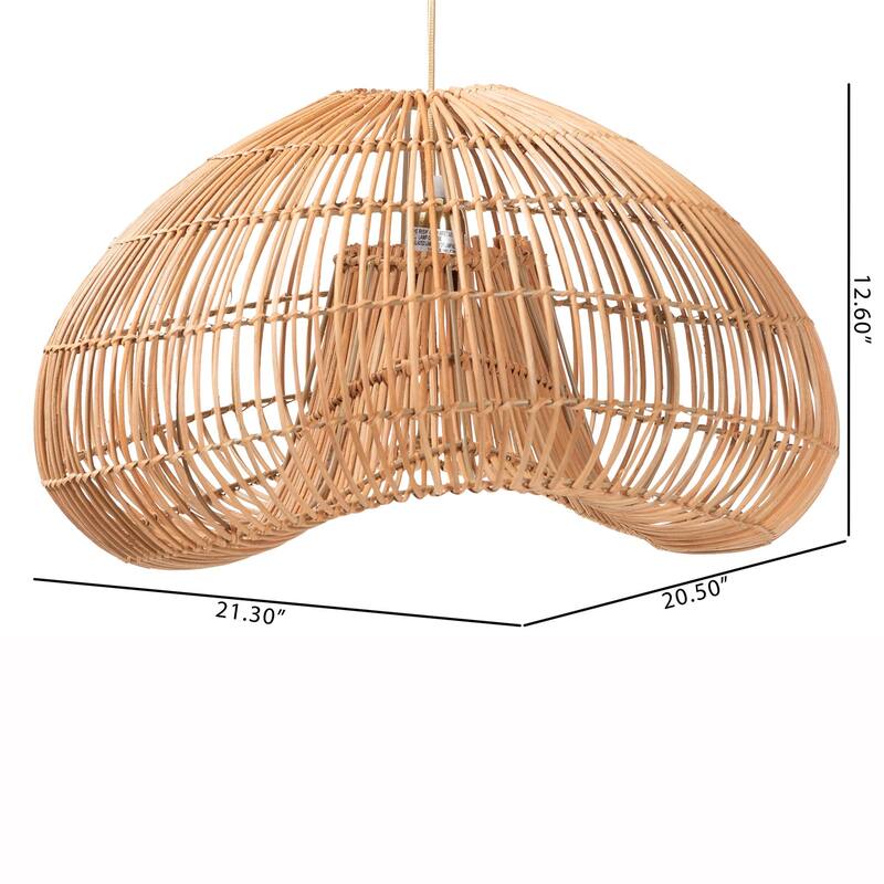 Hansa Natural Rattan Pendant Lampshade - Handcrafted Dome-Shape Ceiling Light Cover, Coastal Boho Décor