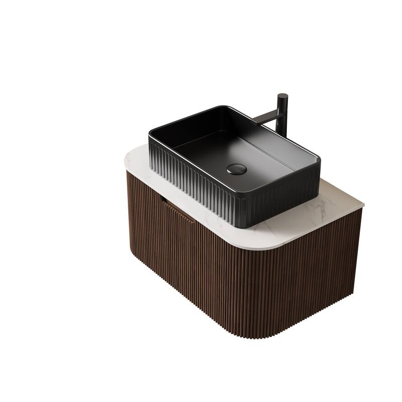 Wall Mounted Bathroom Vanity with Black Rectangular Ceramic Basin