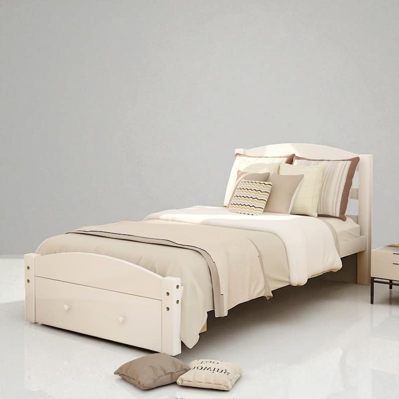 Twin Bed Frame with Storage Drawer, Wood Slats and No Box Spring Required