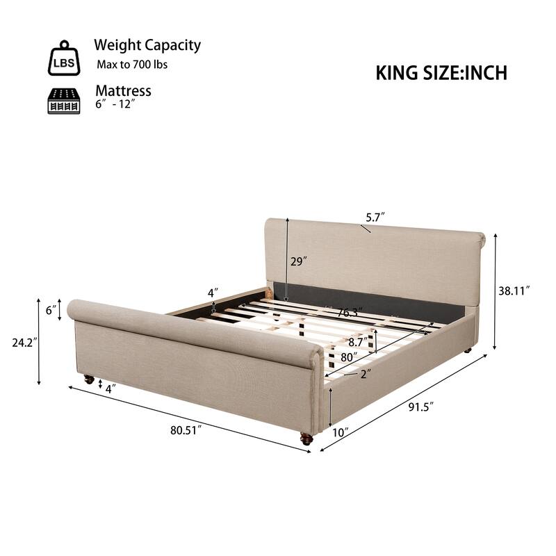 Christopher Knight Home - Modern Linen Upholstered Bed Frame with Solid Wood Legs and a Robust Headboard and Footboard