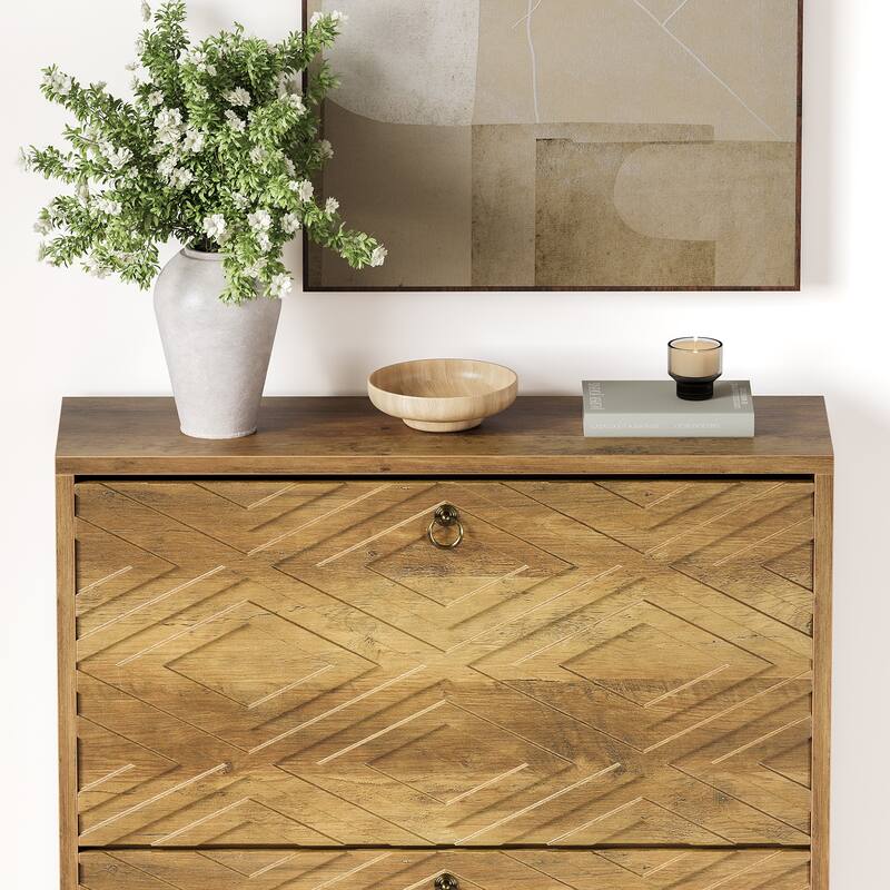 Narrow Shoe Cabinet with 2 Flip Drawers, Open Shelf and Sturdy Legs