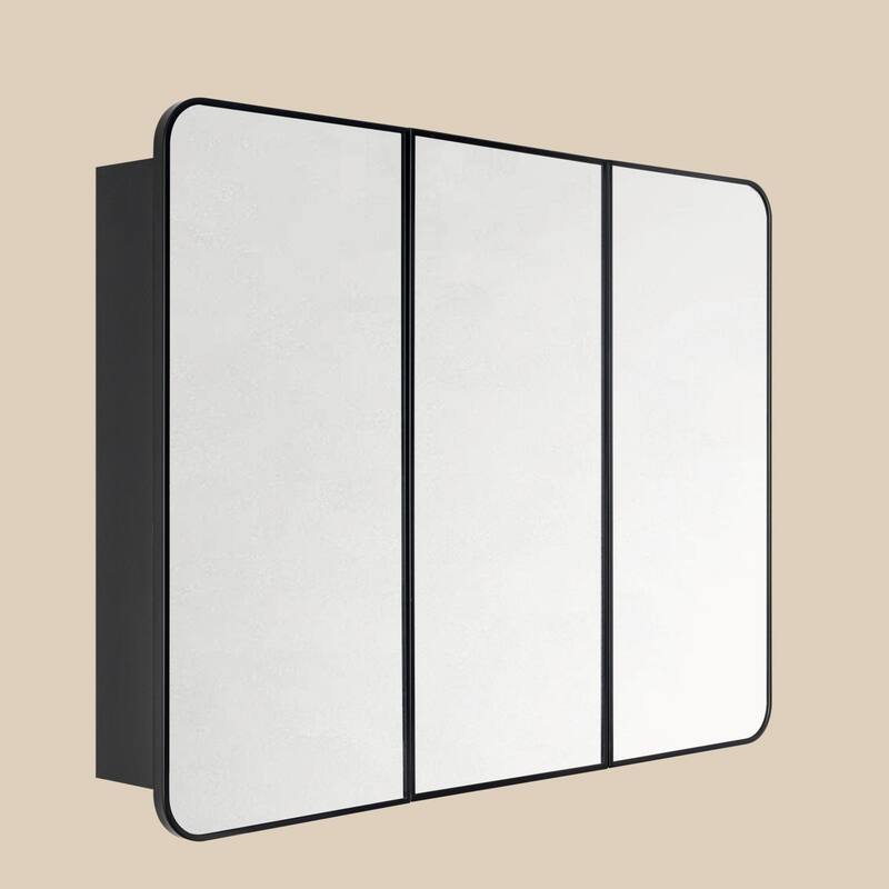 TEHOME Triple Door Bathroom Medicine Cabinet with Mirror, Soft Close, Adjustable Glass Shelves, Fully Assembled